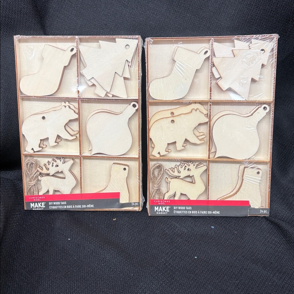 NIB Wooden Christmas Gift Tag / ornament Set - 2 boxes